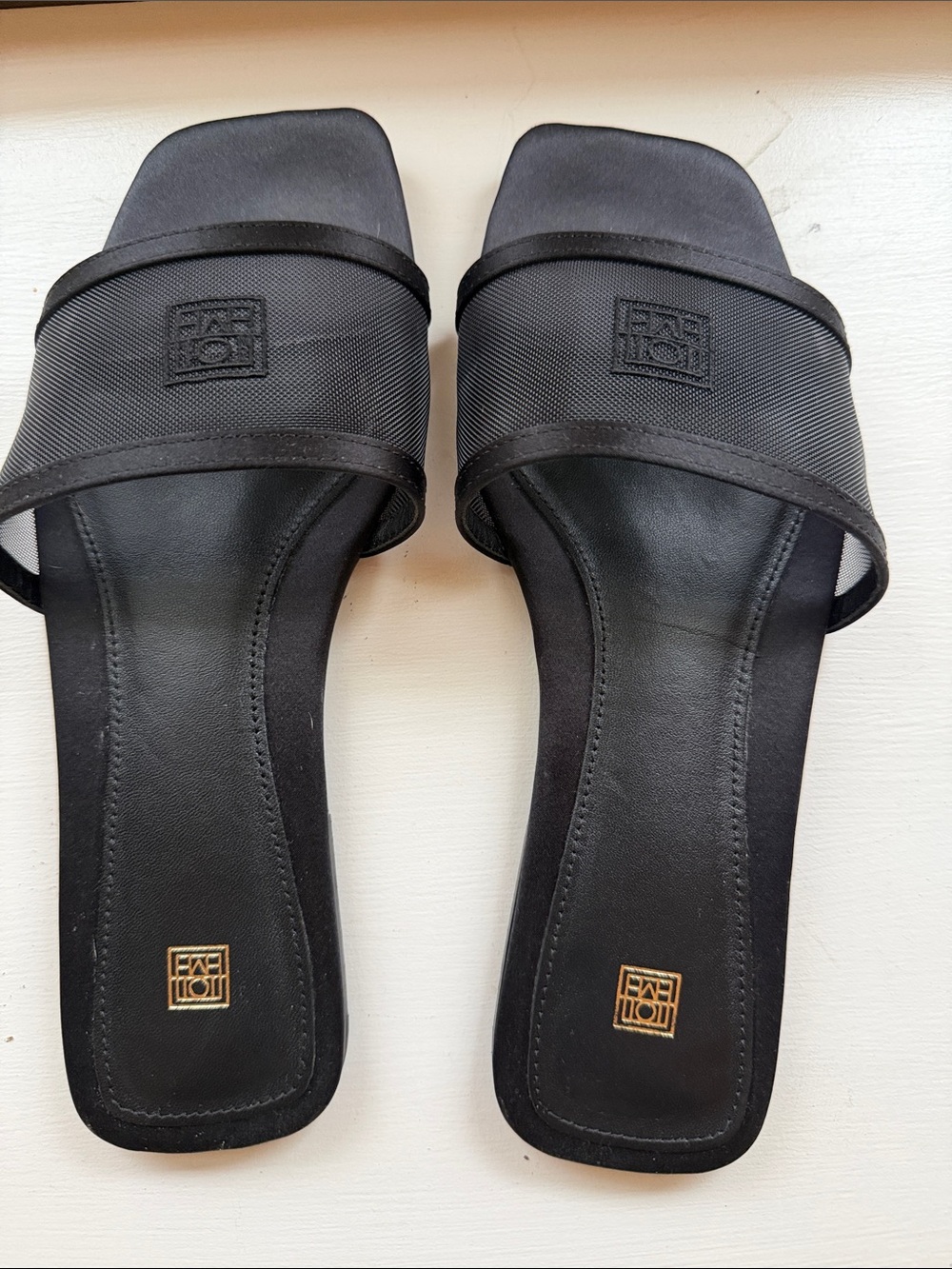 TOTEME black mesh slide sandals, size 6